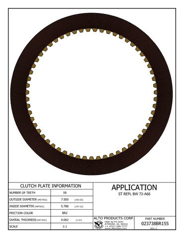 Friction Clutch Alto Products 023738BR155