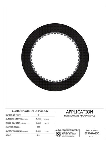 Friction Clutch Alto Products 023744A150