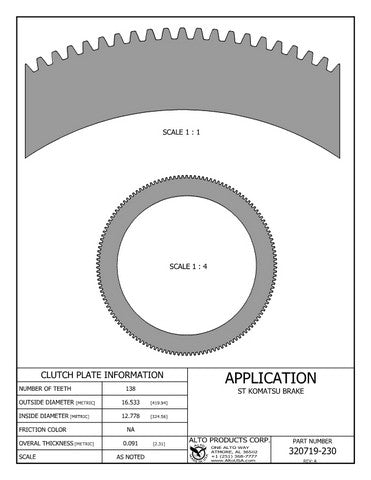 Steel  - Brake Disc mating plate Alto Products 320719-230