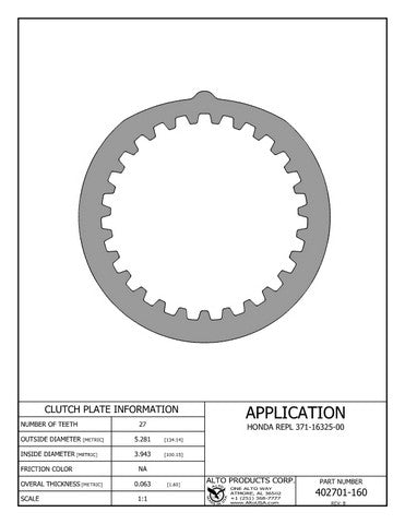 Steel Clutch Alto Products 402701-160