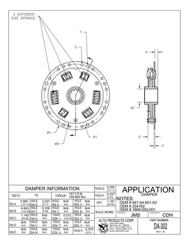 Damper Assembly Alto Products DA-302